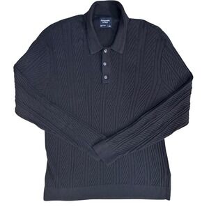 Abercrombie & Fitch Mens 3 Button Cotton Cable Knit Polo L‎ Layers Autumn Preppy